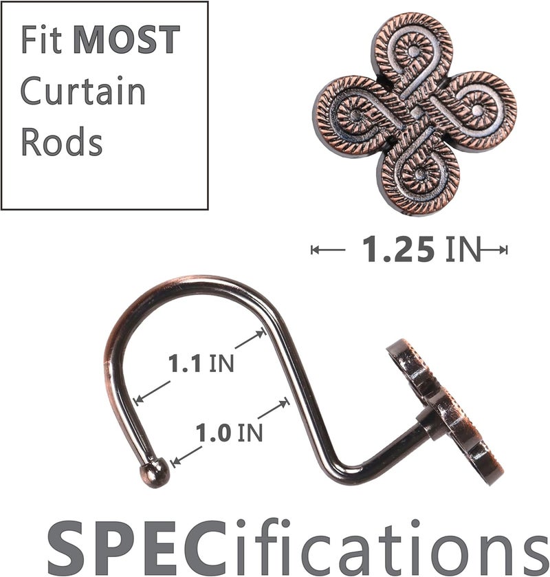 Popkozzi Bronze Decorative Shower Curtain Hooks: Oil Rubbed Rustproof Metal Rings for Shower Curtain Rod - Rustic Vintage Flower Clover Shaped Shower Curtain Hooks Hangers for Bathroom - Set of 12 - Image 4